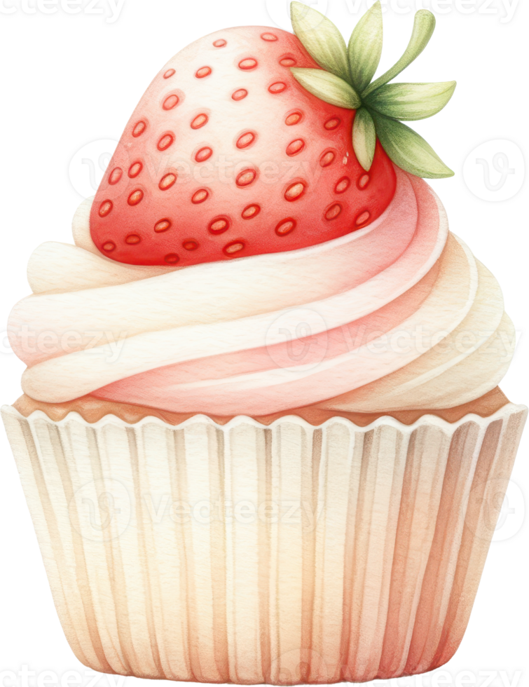 Delectable strawberry cupcake with creamy frosting png
