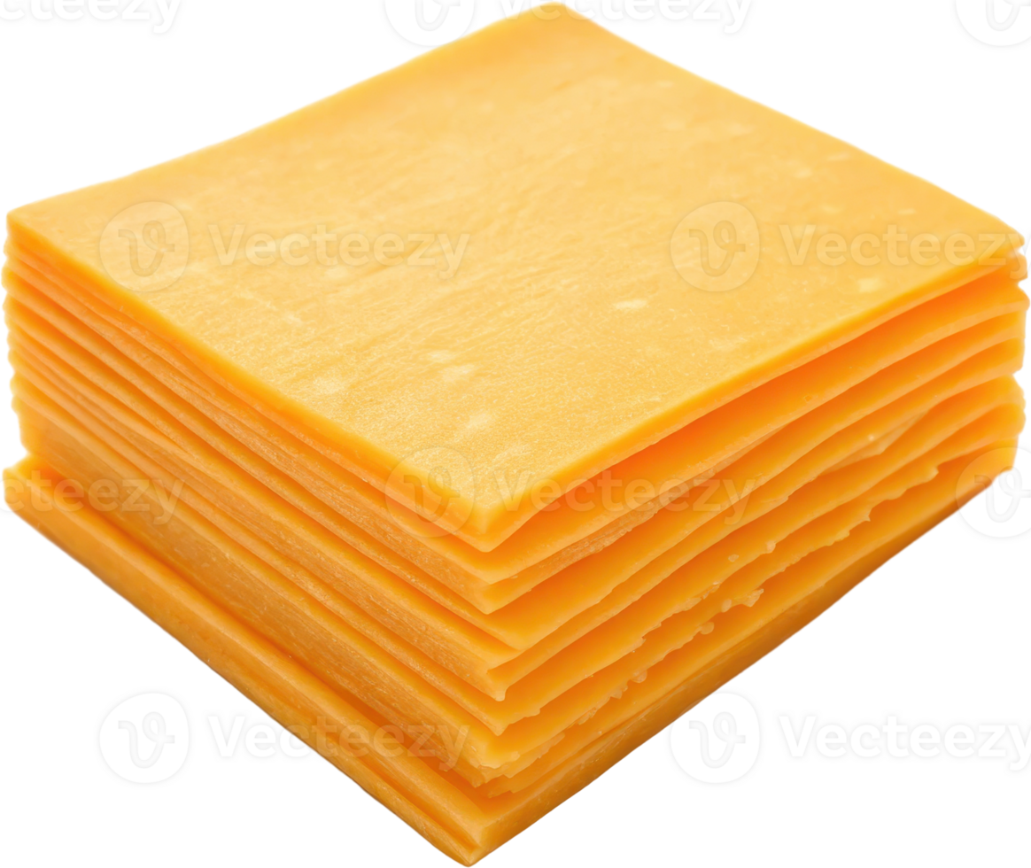 Layered stack of super thin square slices of cheddar cheese png