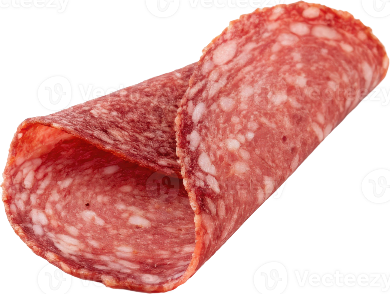 Folded slice of savory salami sausage png