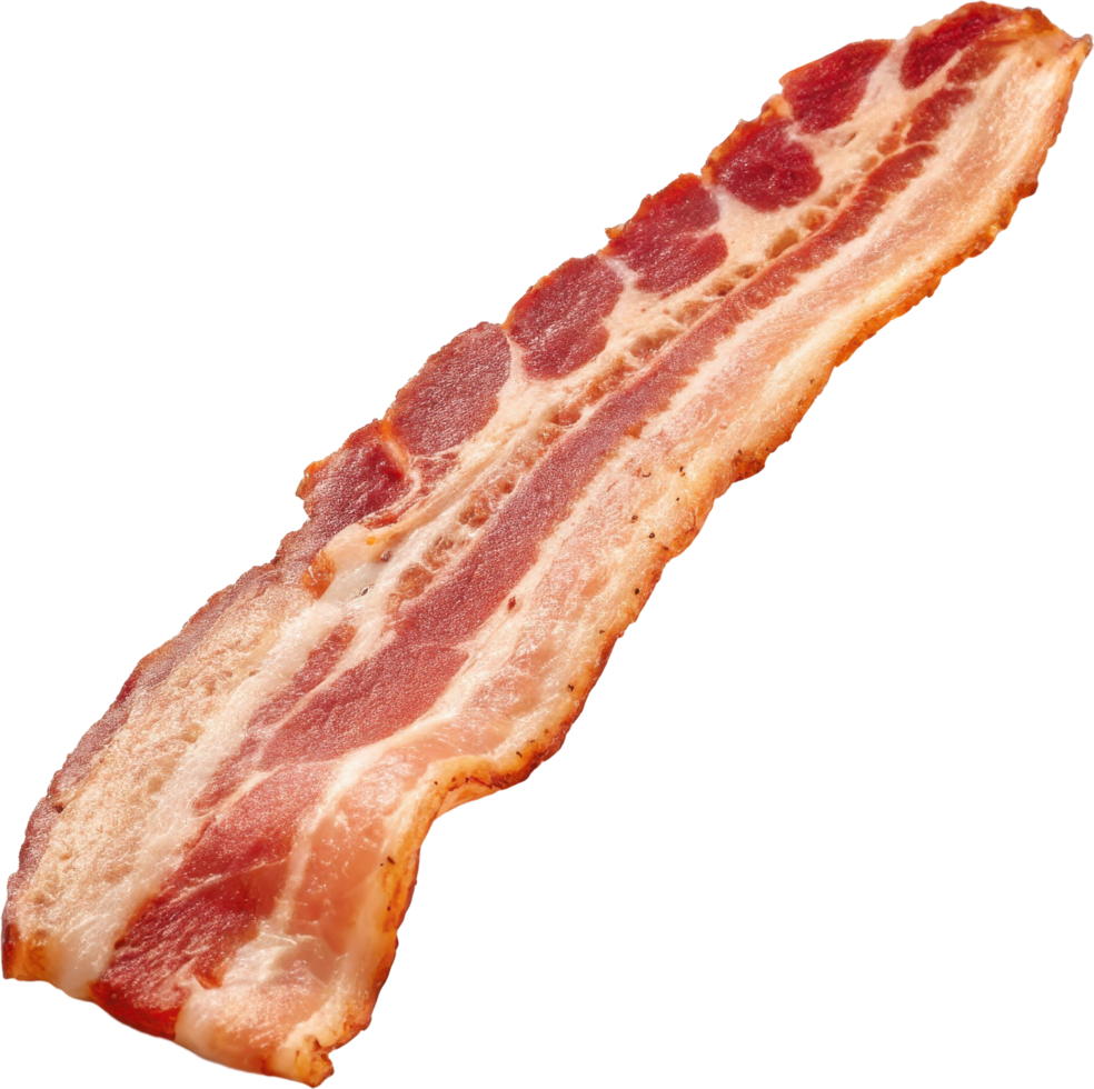 Flat cooked bacon strip with fat marbling png