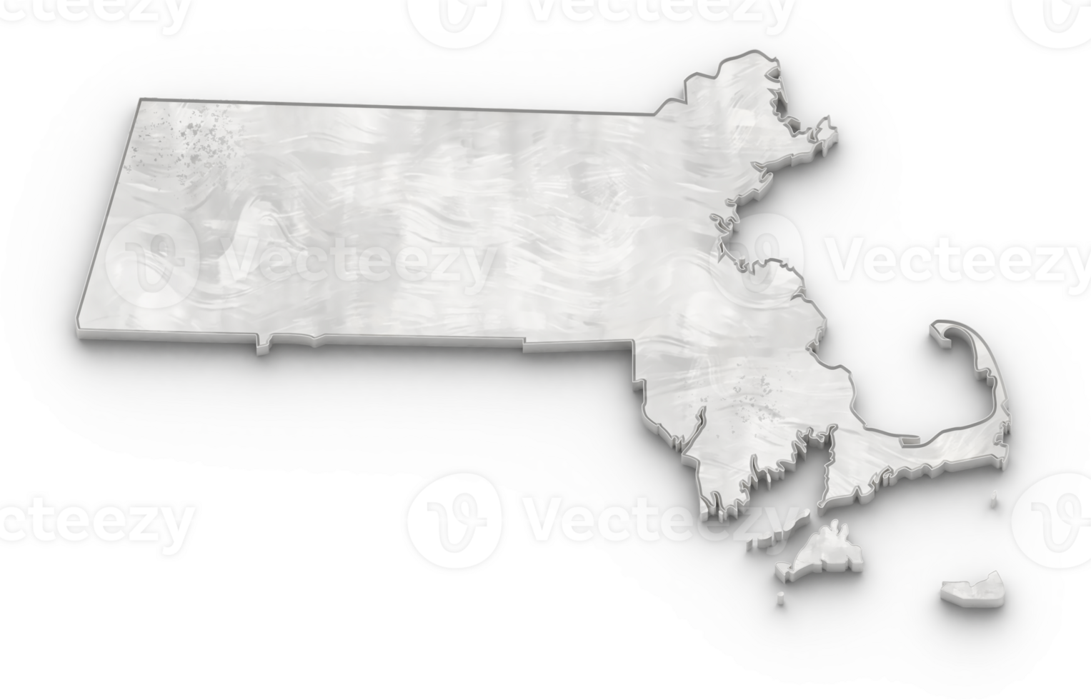3D Map of Massachusetts State on isolated transparent background png
