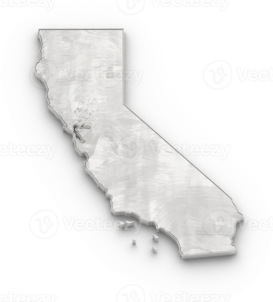 3D Map of California State on isolated transparent background png