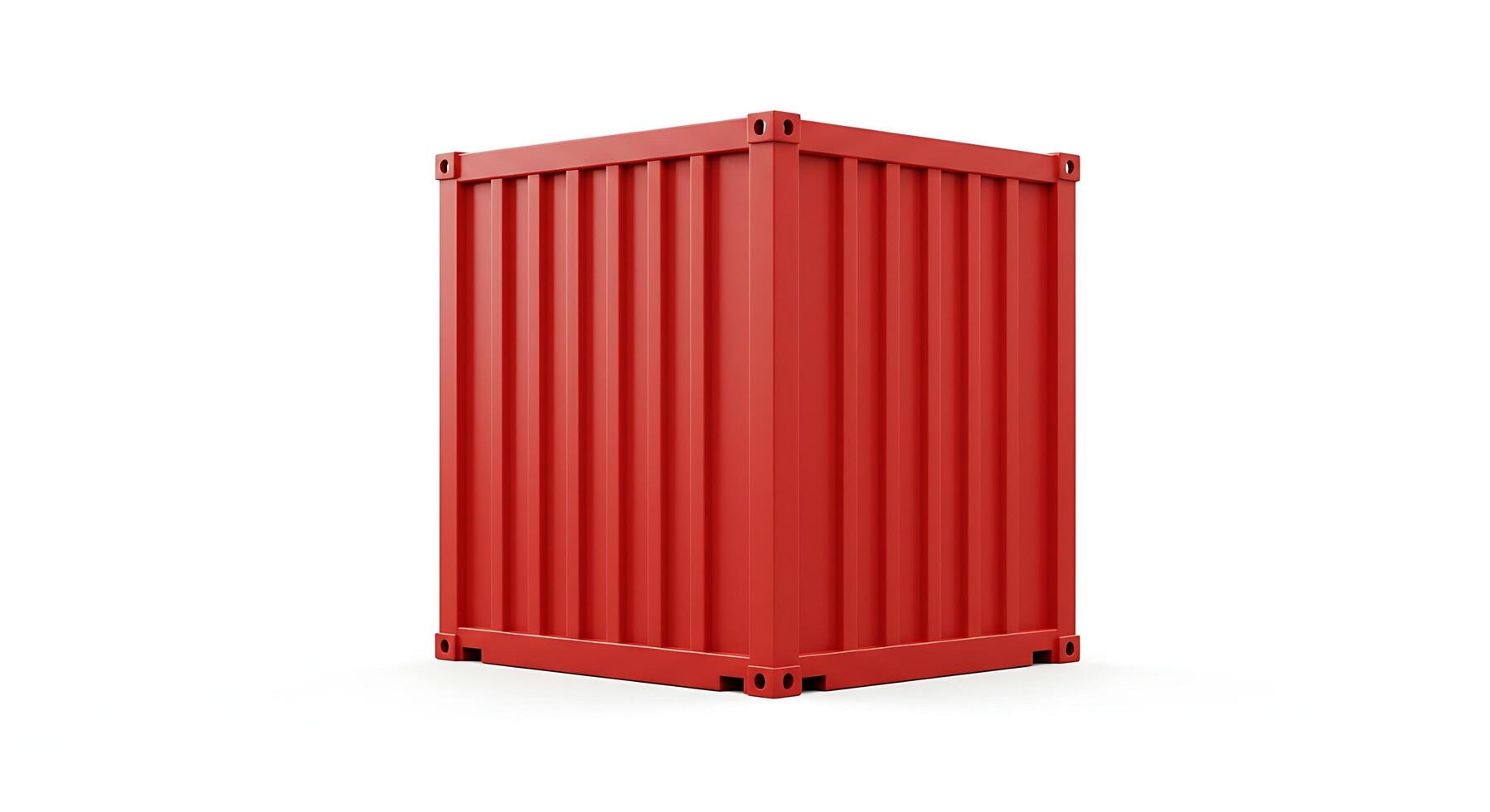 Isolated Red Shipping Container with Ribbed Walls on a White Bac photo