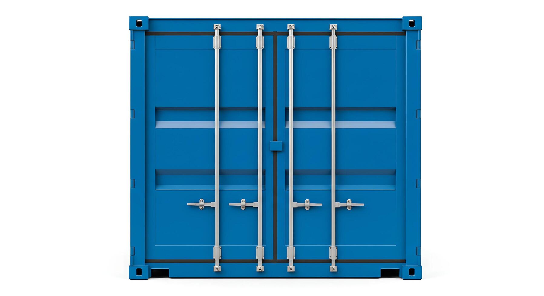 Frontal view of a closed blue shipping container with silver loc photo