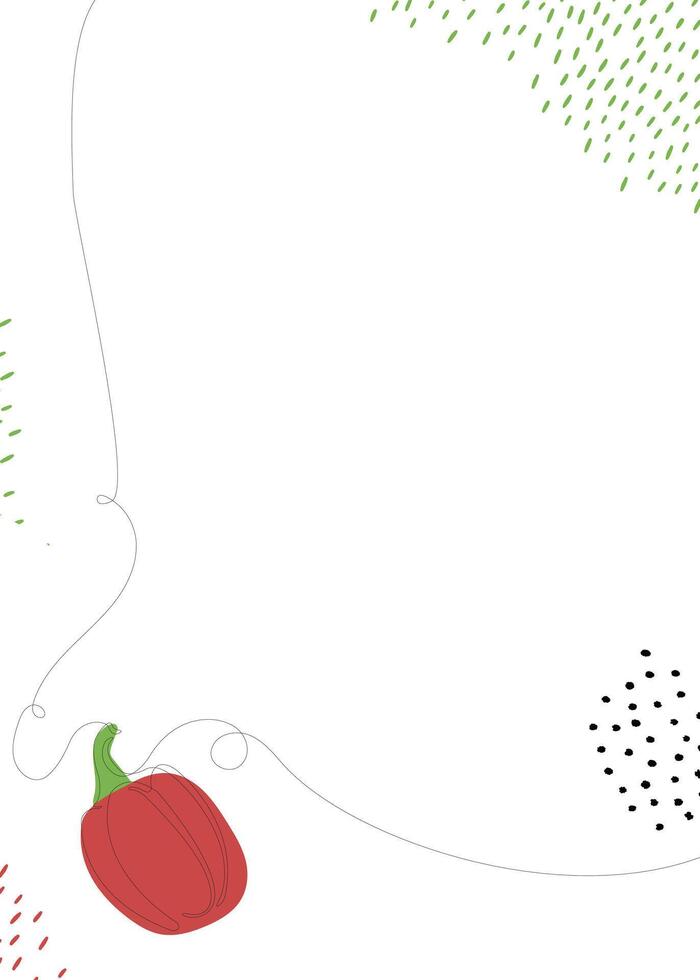 Pepper continuous line background with colorful elements. One single line organic healthy food concept. Minimalism modern style graphics design. vector