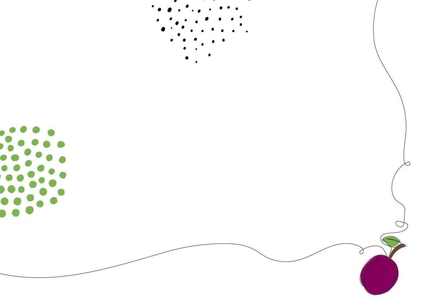 Plum continuous line background. One single line organic healthy food concept. Minimalism modern style graphics design vector