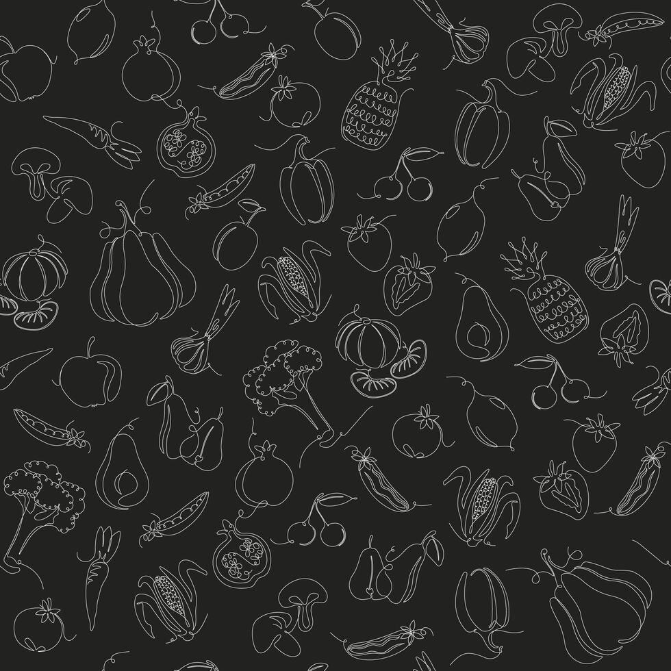 line seamless pattern in swatches, ornament for wrapping paper textile fabric tile drawing element, nature food graphic design, eco vegetable illustration element, black background vector