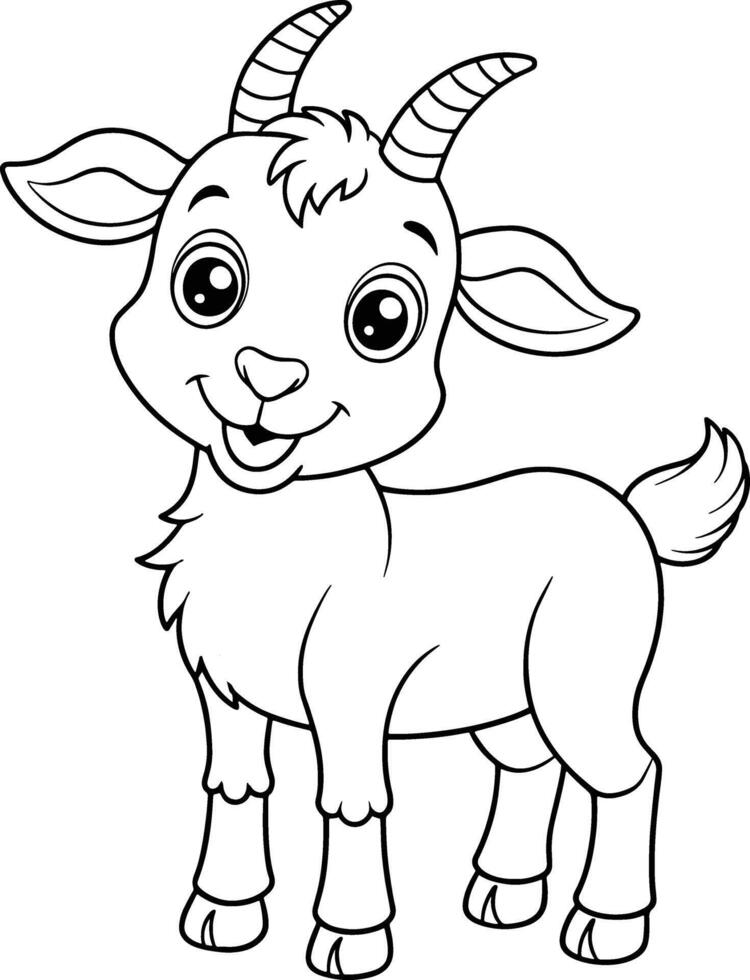 Kid Goat Coloring Page Adorable Farm Animal Illustration vector