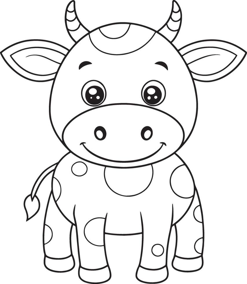 Cow Coloring Page For Kids Cute Cartoon Animal Art vector