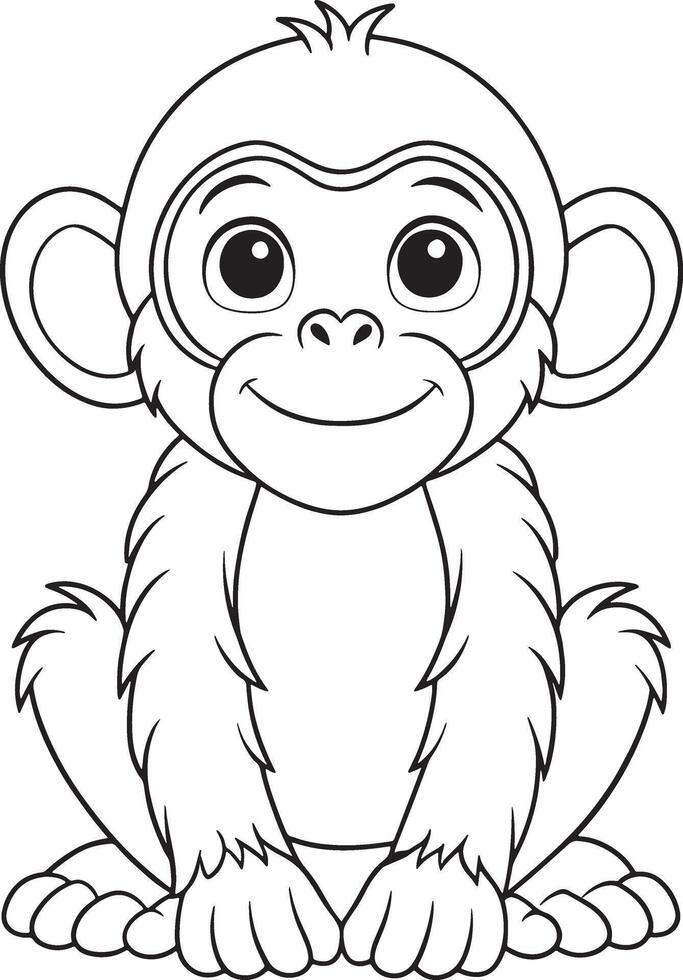 Bonobo Coloring Page Adorable Primate Illustration For Kids vector