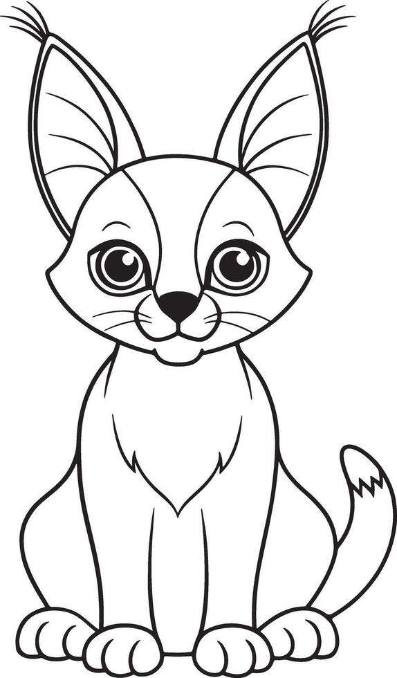 Caracal Kitten Coloring Page Printable Animal Drawing For Kids vector
