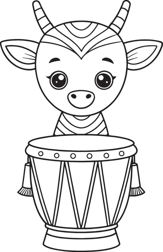 Goat Playing Drum Coloring Page Cute Animal Art For Kids vector