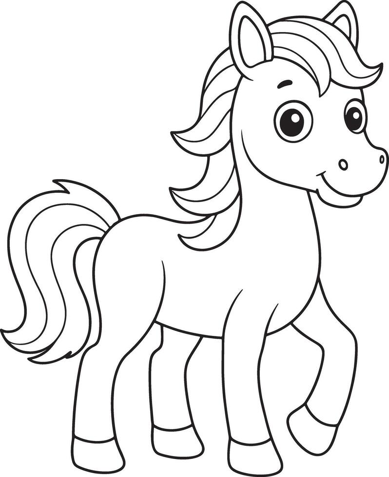 Pony Coloring Page Printable Adorable Horse Animal Illustration For Kids vector