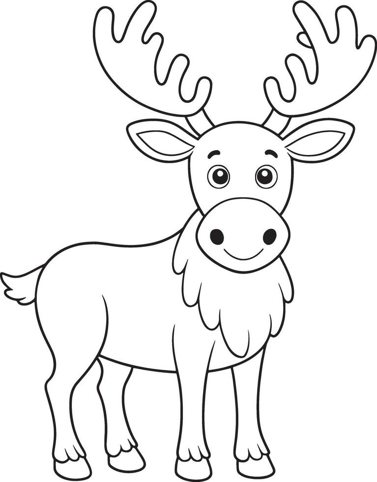 Moose Coloring Page Fun Animal Drawing Illustration For Kids vector