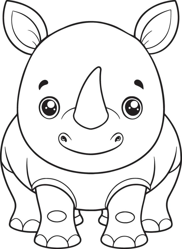 Rhino Coloring Page Cute Cartoon Animal Illustration For Children vector