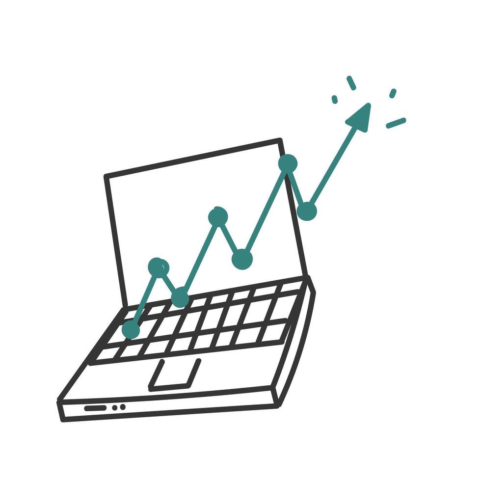 a laptop with an arrow going up on it vector