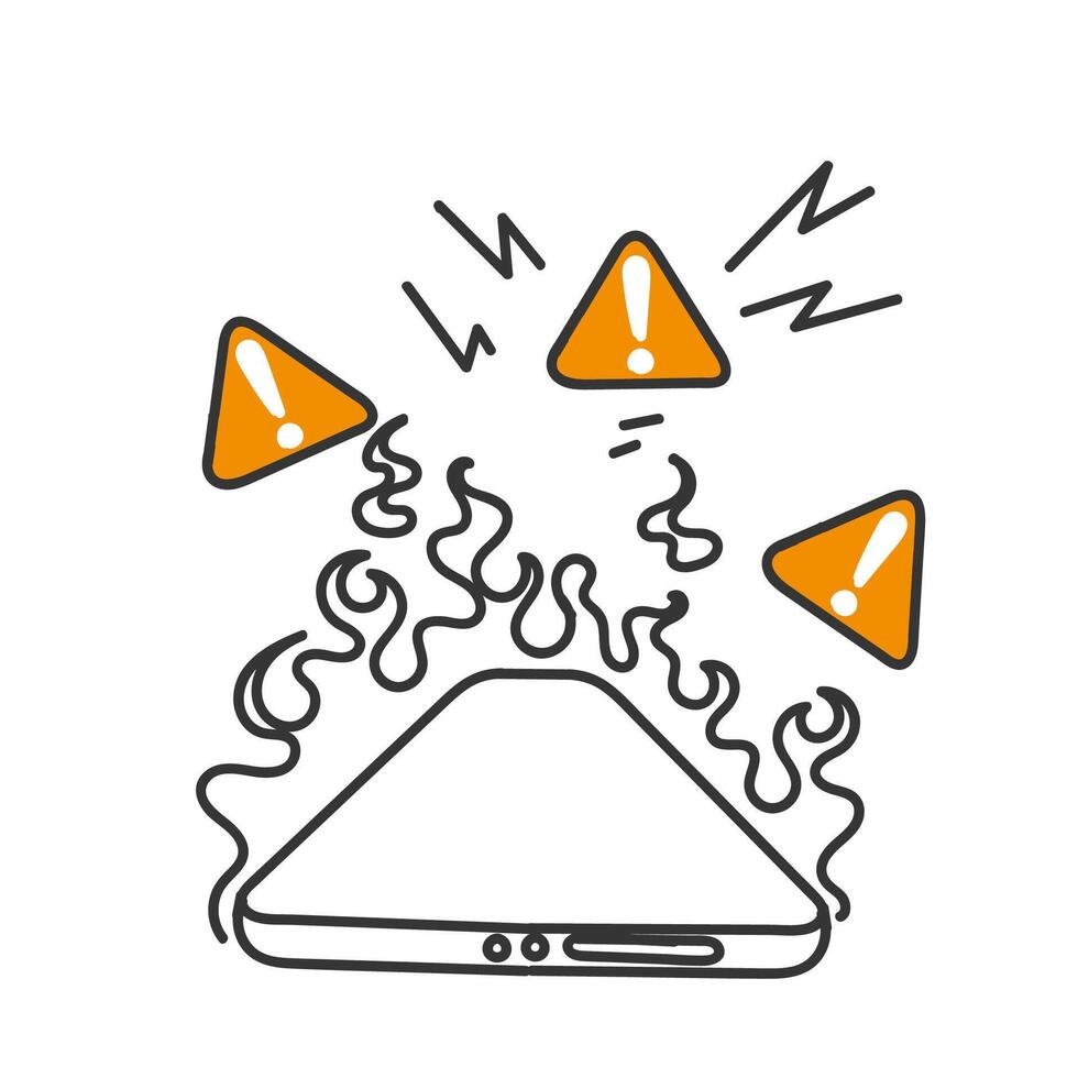 a phone with a fire and a warning sign vector