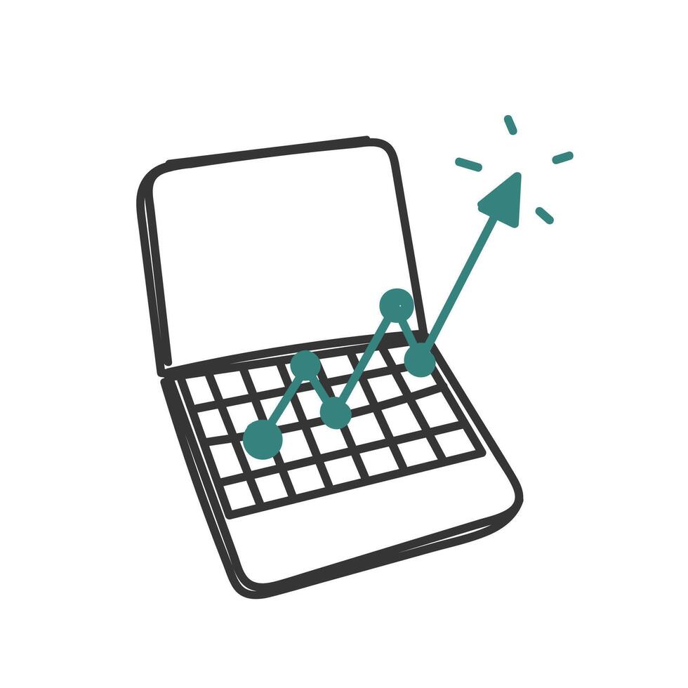 doodle a laptop with a graph going up on it vector