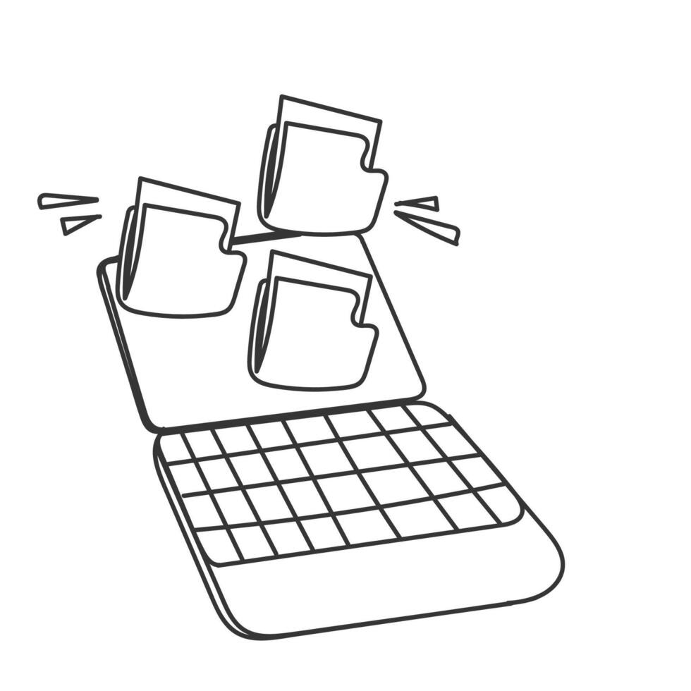 doodle a laptop with a folder on top of it vector