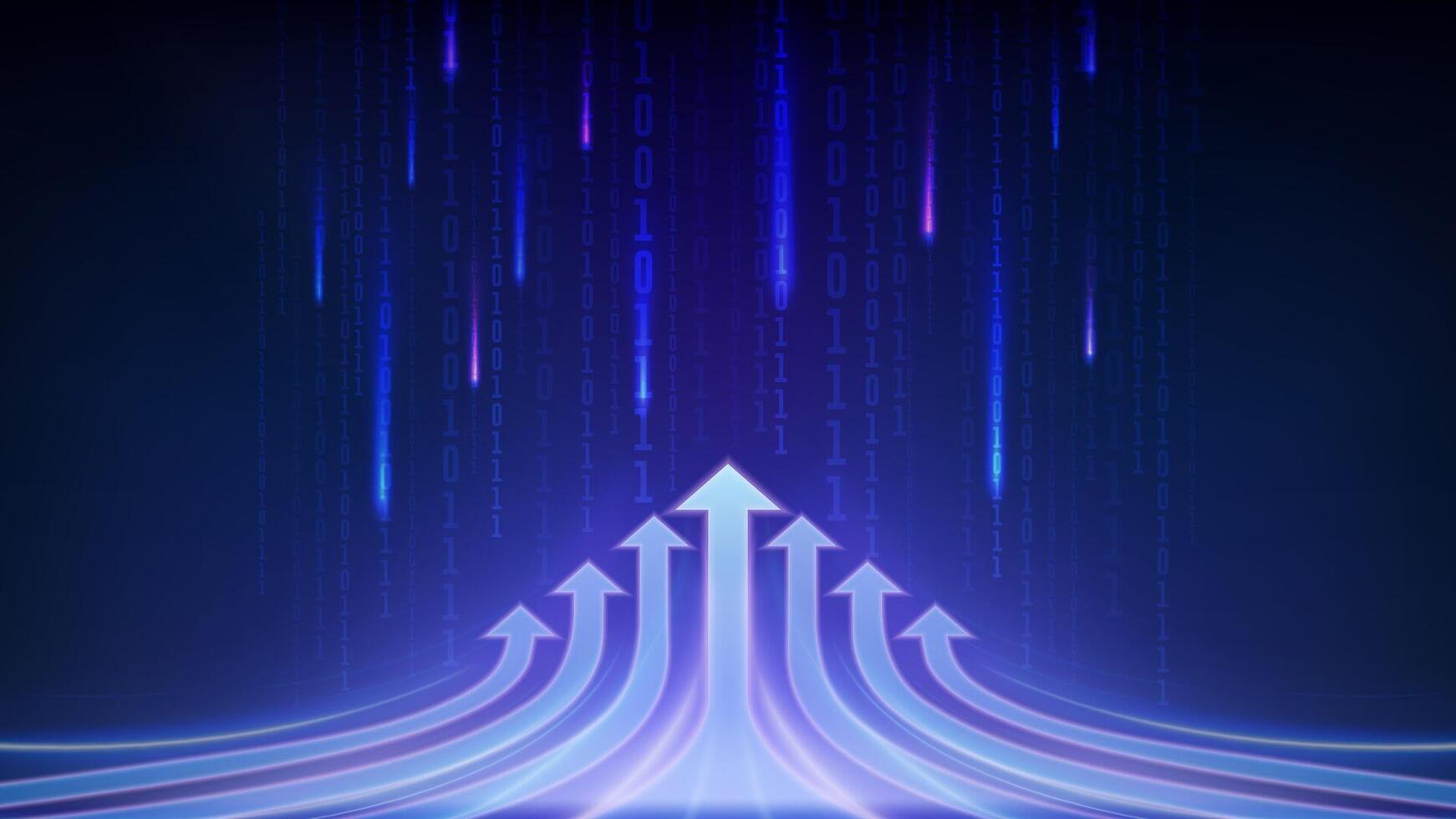 Abstract futuristic technology background with data streams and upward arrows. vector