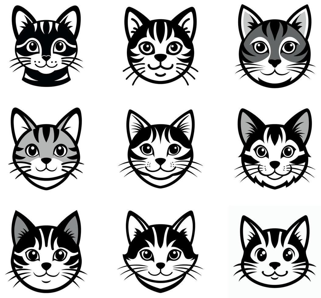 Cute Cartoon Tabby Cat set vector