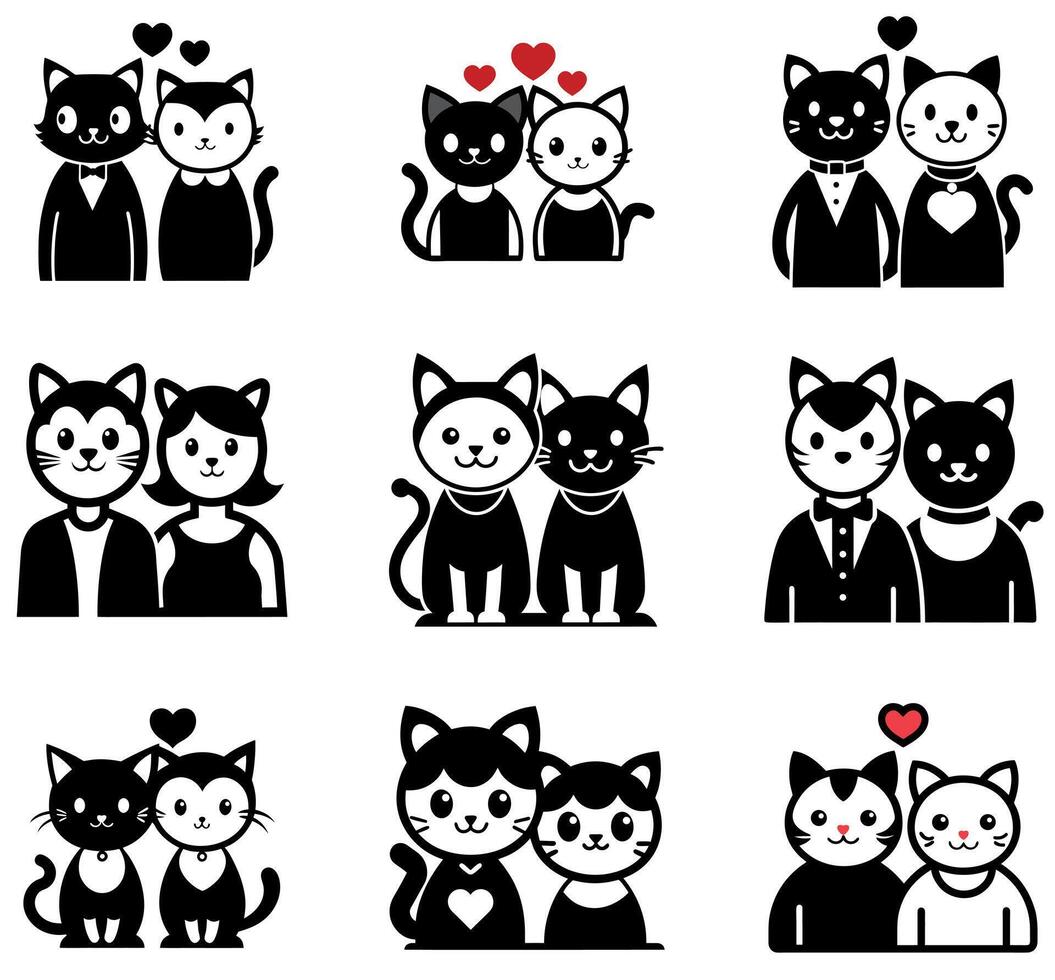 Cute Cat Couple Wedding set vector