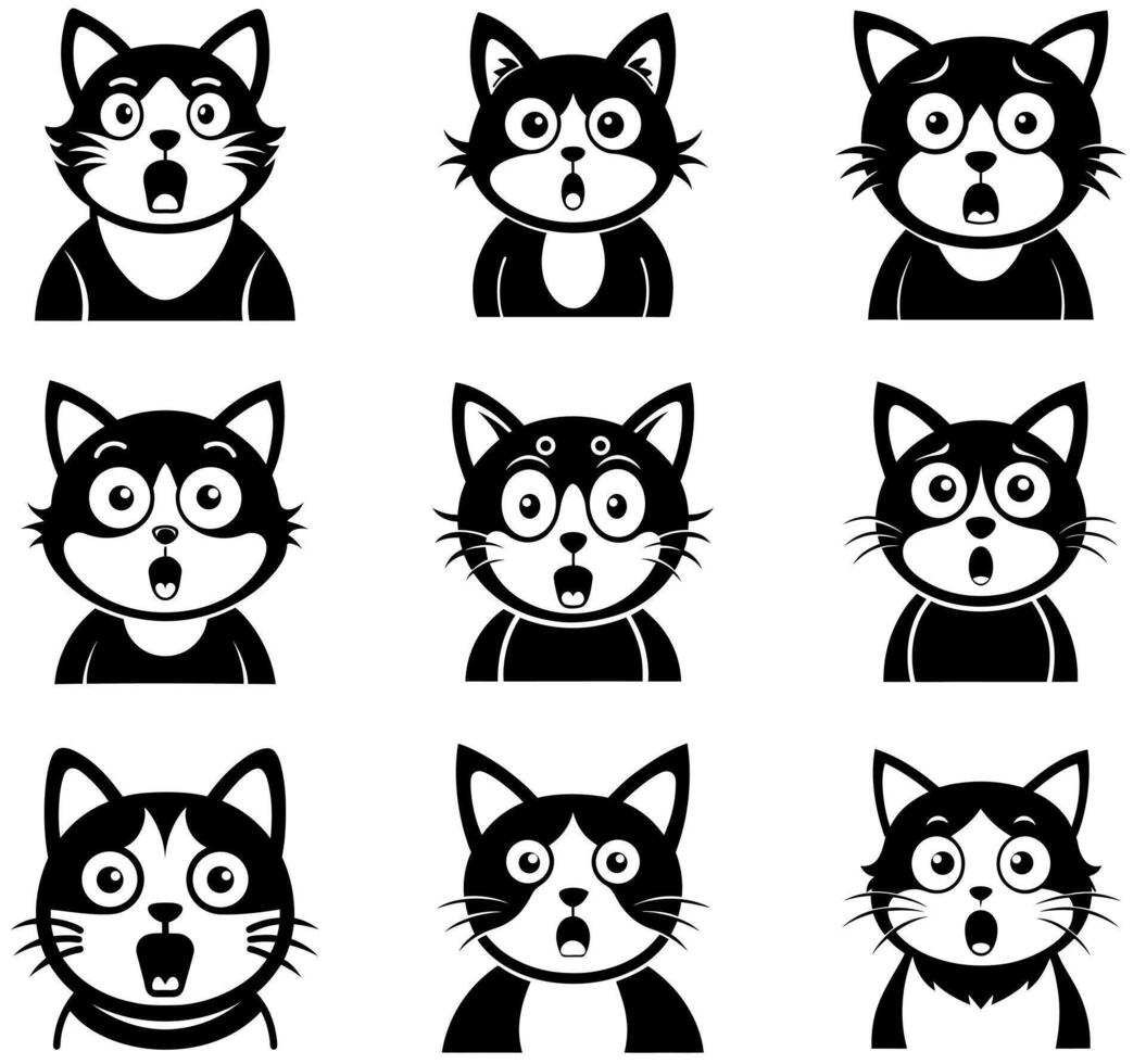 Shocked and Surprised Cat Face set vector