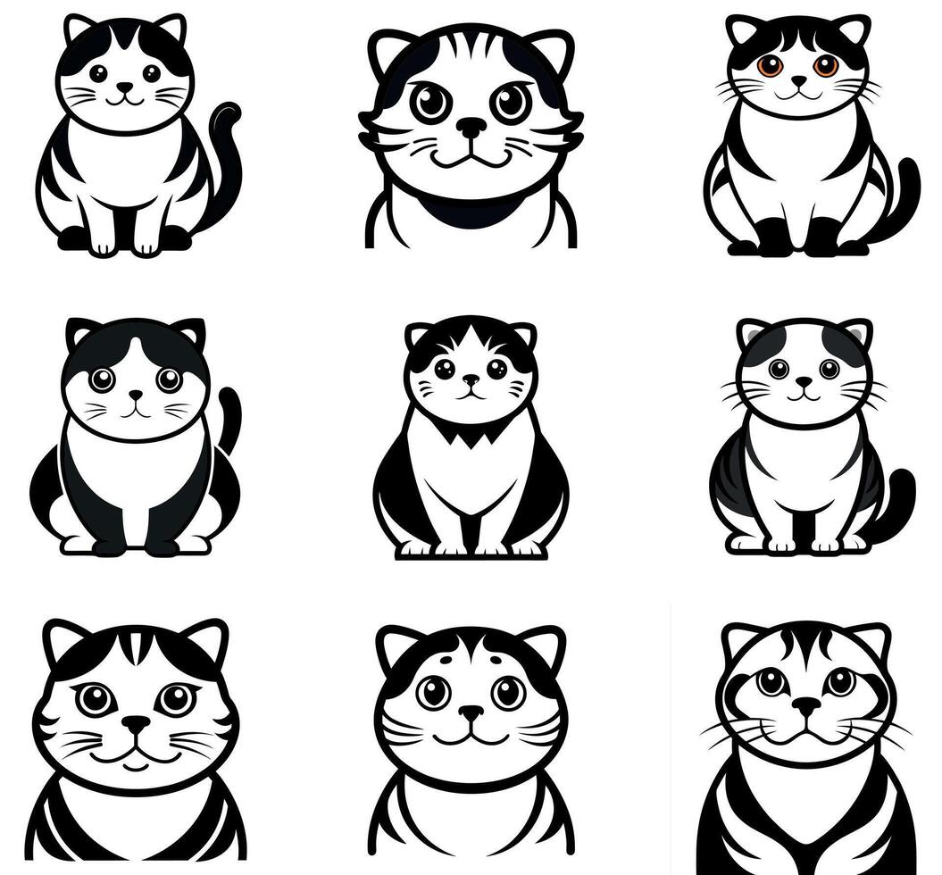 Black and White Tuxedo Cat Characters vector