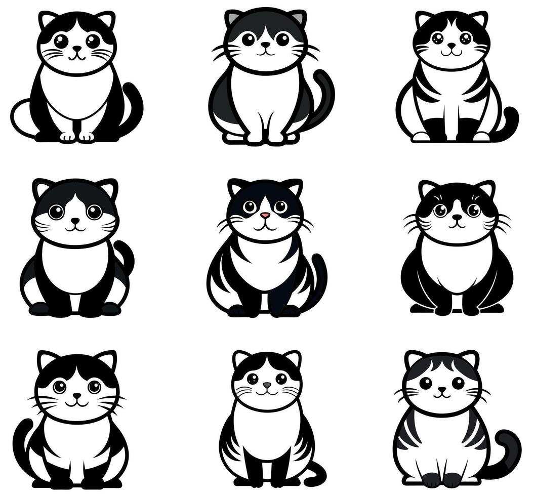 Black and White Tuxedo Cat Characters design vector