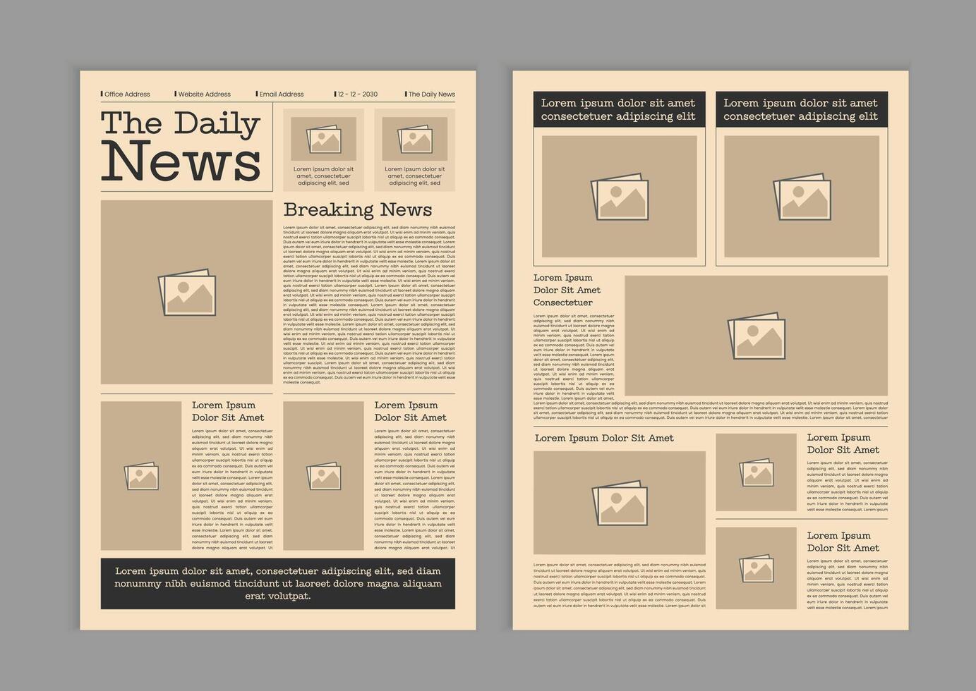 Graphical layout newspaper template. Editable magazine design or vintage old newspaper template vector
