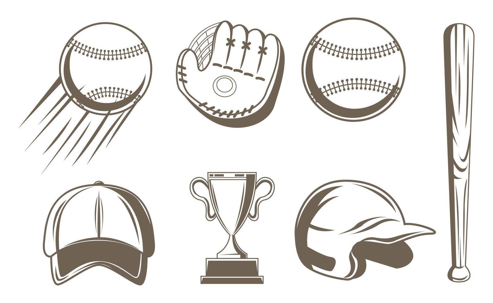 Icon Set of Baseball Equipment Featuring Various Elements of the Sport like Bats and Balls vector