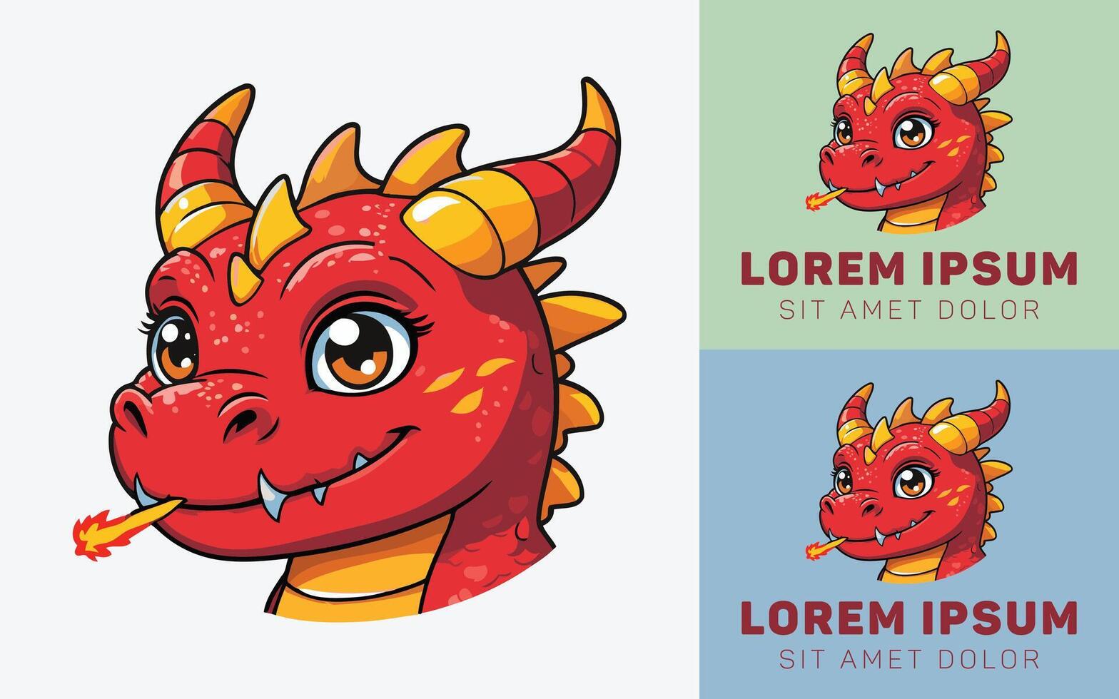 Adorable Fire Dragon Puffing Small Flame with Happy Face vector