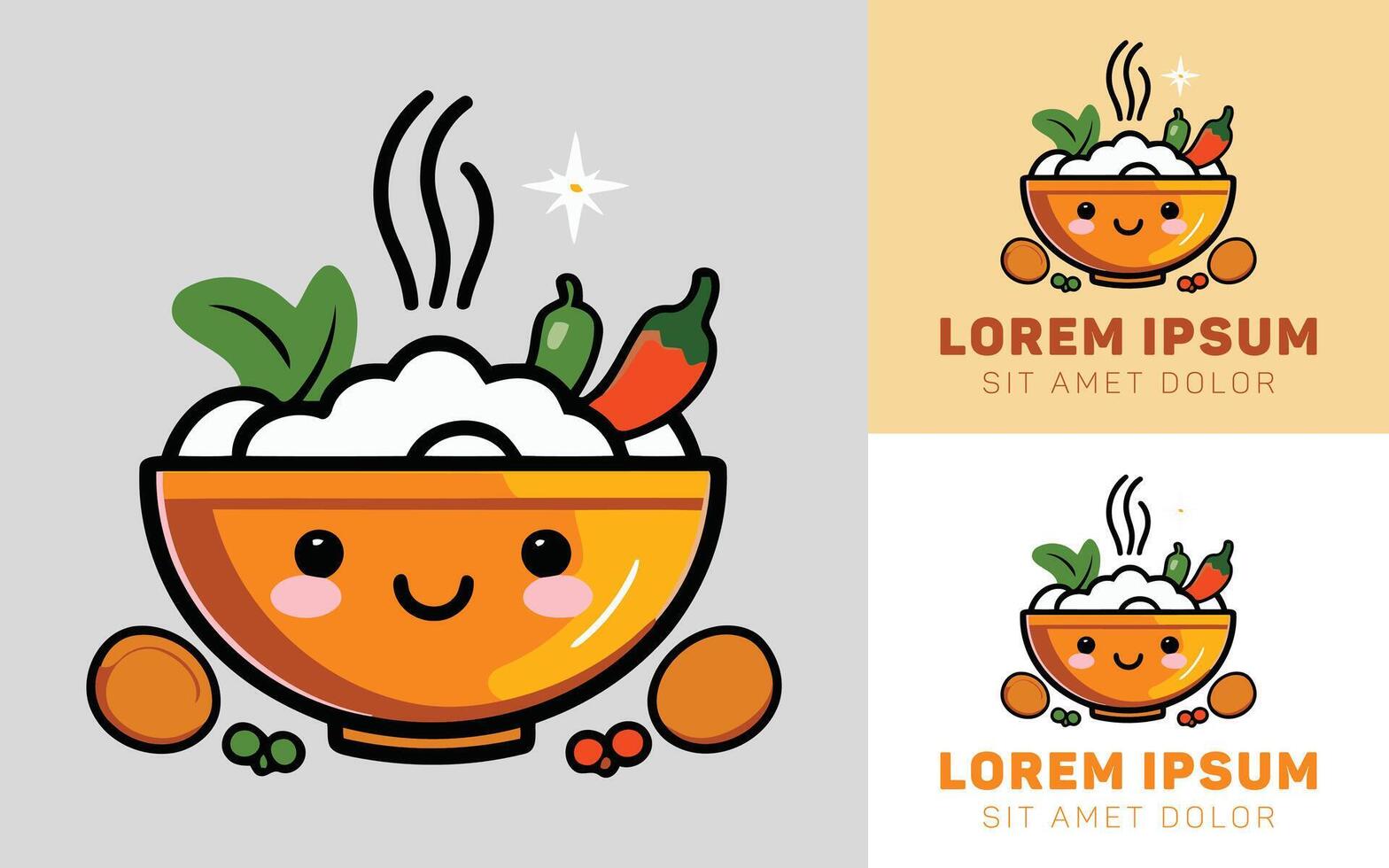Hot Curry Soup Cartoon with Fire Tongue and Blushing Cheeks vector