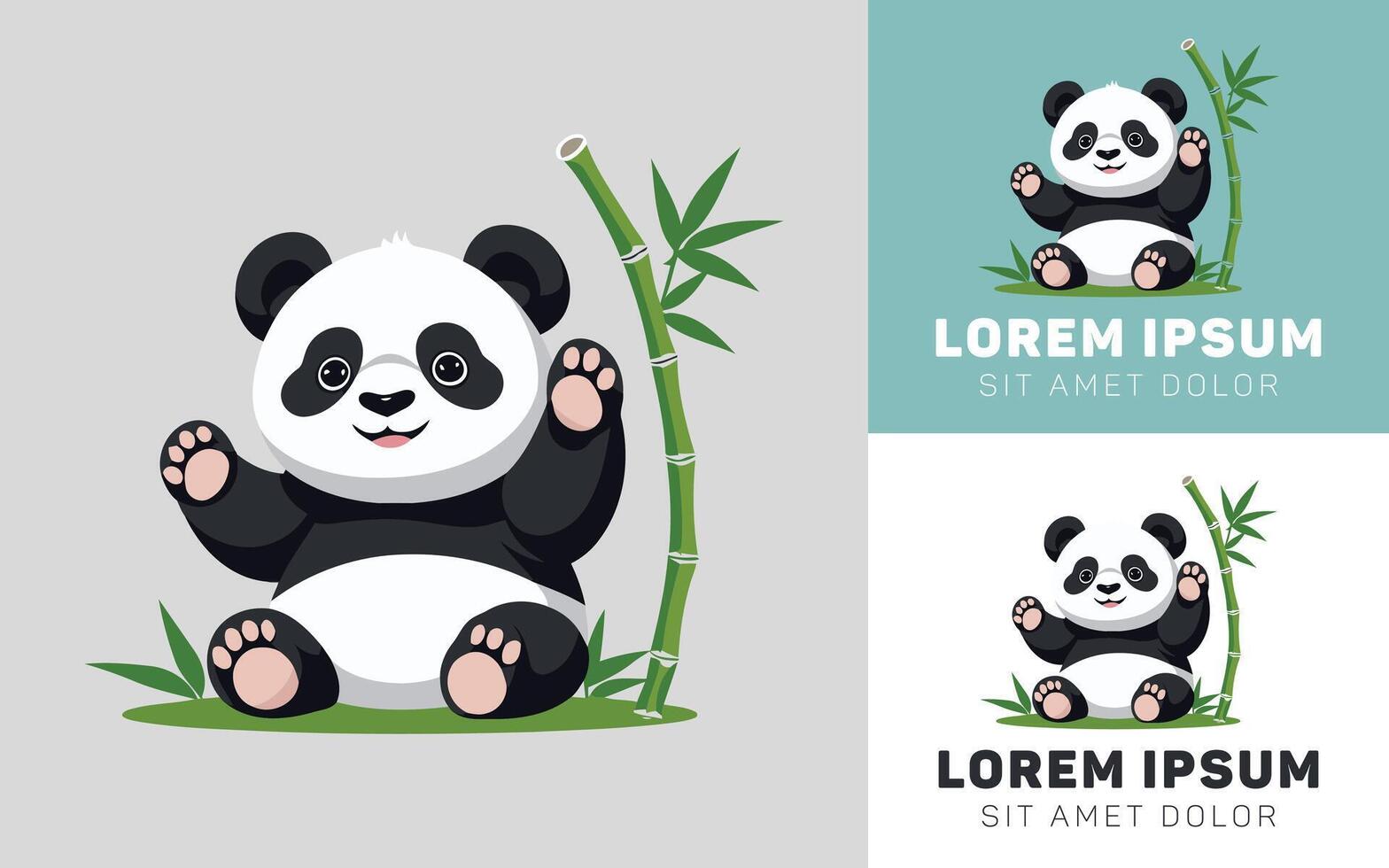 Adorable Panda Sitting Happily While Eating Bamboo Sticks vector