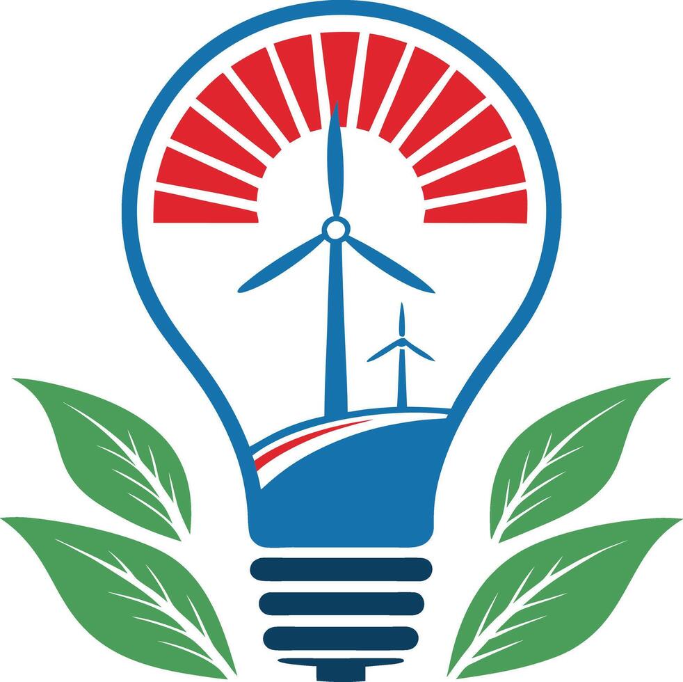 Green energy lightbulb with wind turbines vector