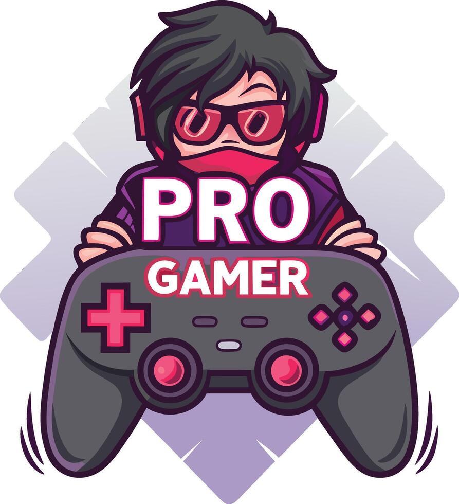 Pro gamer cartoon illustration with gamepad vector