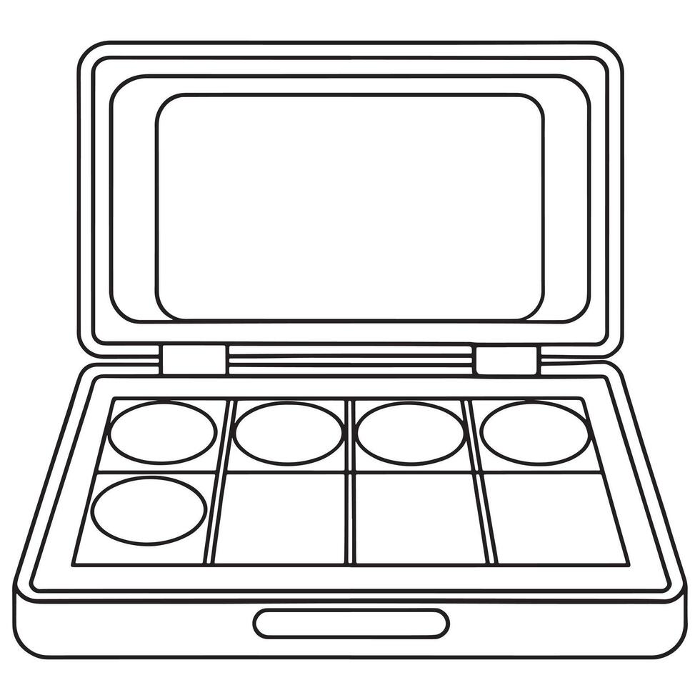 Empty makeup palette design six circular wells open case vector
