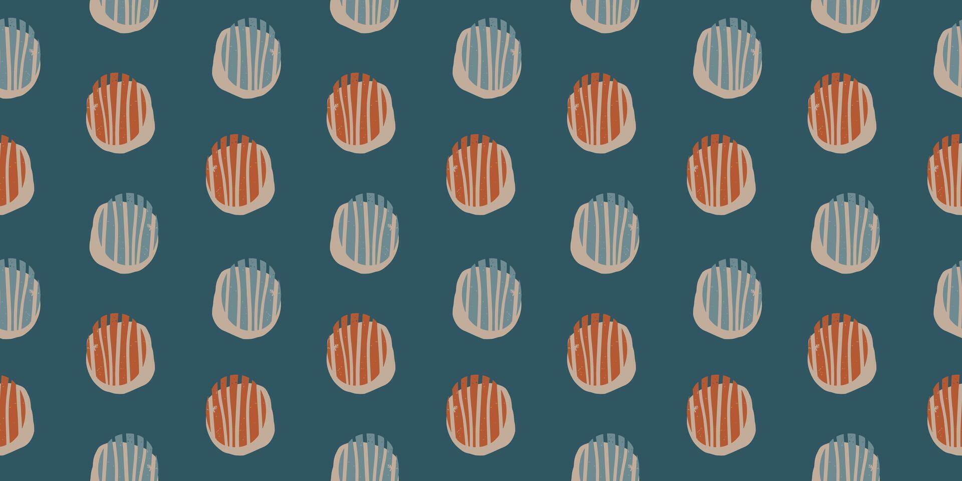 Seamless abstract geometric pattern with hand-drawn circles vertical stripes in red blue on dark blue background, modern artistic textile design, contemporary minimal digital illustration horizontal vector