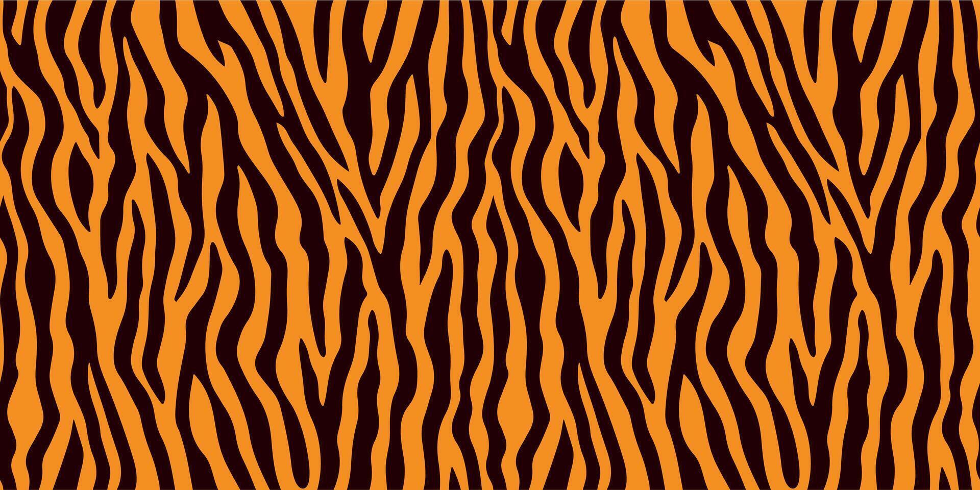 Wild safari inspired zebra stripe print in rich orange and dark brown tones, seamless animal fur pattern for textiles, fashion, backgrounds, wallpaper, wrapping paper, natural wildlife horizontal vector