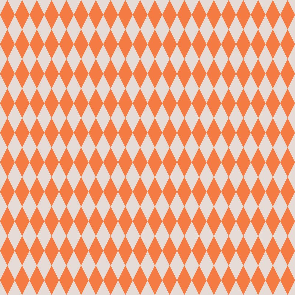 Bright orange and white harlequin diamond seamless background, bold geometric retro pattern, traditional checkered textile design, abstract wallpaper, graphic tiling for packaging, surface square vector