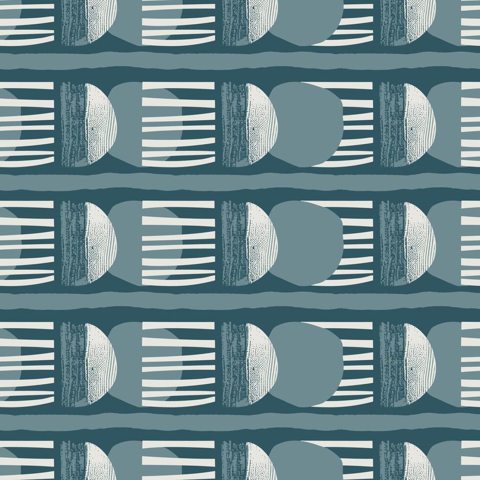 Seamless geometric pattern abstract modern design with textured semicircles lines shapes in blue white aesthetic background perfect for fabric wallpaper digital print contemporary decor square vector