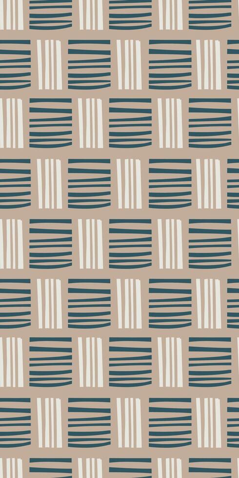 Vertical Seamless modern geometric pattern with irregular vertical and horizontal stripes in blue and white on beige background, minimalist abstract digital design for textile, wallpaper, and decor vector
