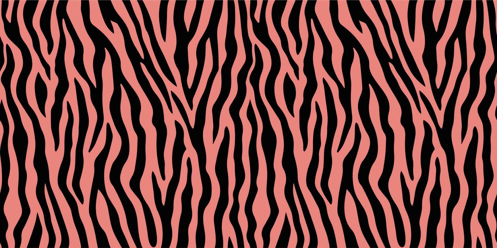 Trendy animal print with dark brown stripes over muted coral background, seamless zebra fur pattern for textile, wallpaper, modern fashion, wrapping paper, abstract jungle inspired surface vector