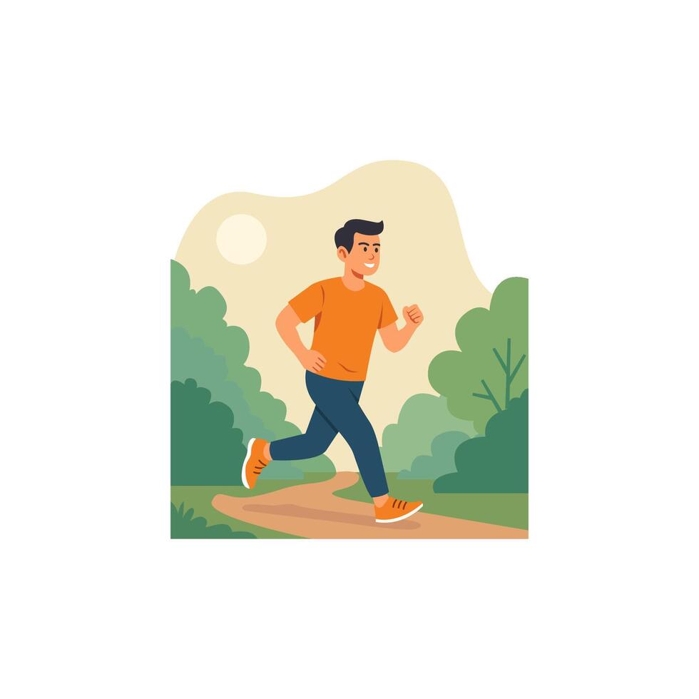 Flat Illustration of a Young Man Jogging Outdoors in the Morning vector