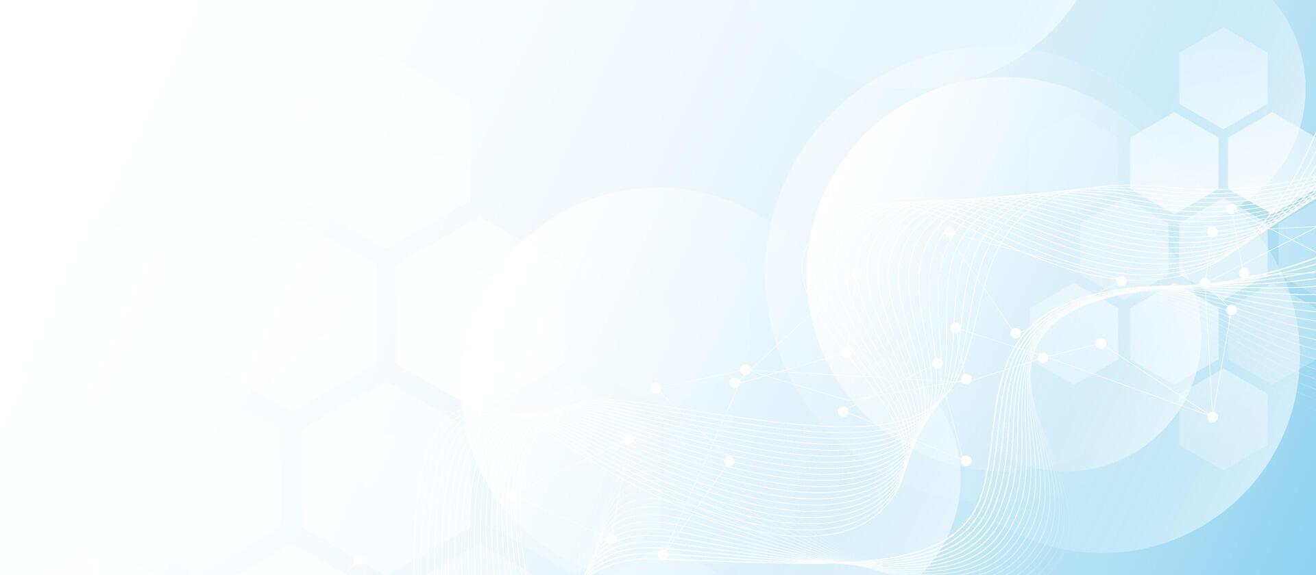 Soft blue abstract background with hexagons and connected wave lines vector