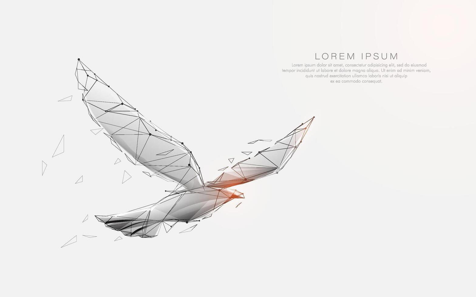 Low poly wireframe bird flying with geometric abstract particles vector