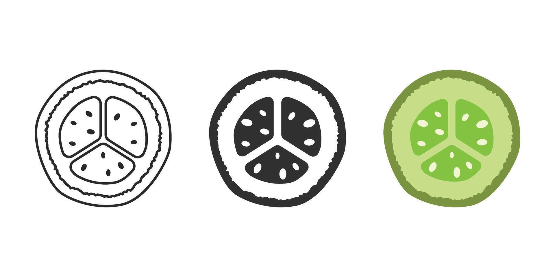Three slices of cucumber with peace signs on them vector