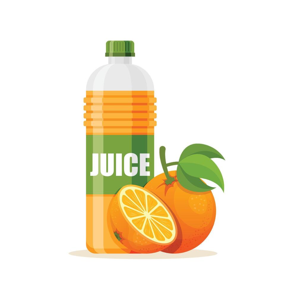 Orange juice bottle and orange fruit illustration vector