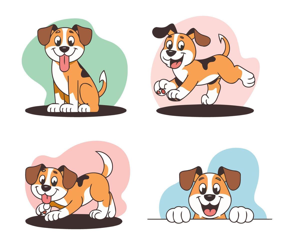Adorable Illustration of Playful Puppy Characters in Multiple Fun Actions for Kids Projects and Animal Graphics vector