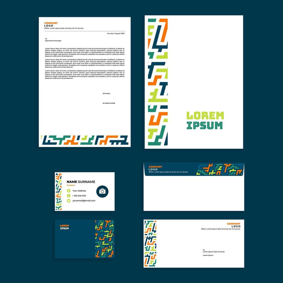 Stationery Set Design with Abstract Diagonal Line Bold Composition vector